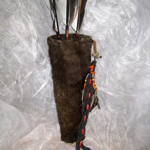 Dark Fallow Deer Hide Quiver (With three decorative arrows)