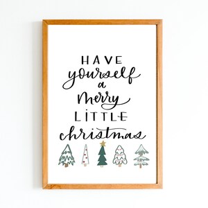 Merry Little Christmas hand lettered calligraphy print calligraphy wall art home decor Christmas print image 1