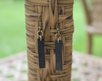 Black Leather Earrings / Black Pendant Earrings / Leather Jewelry / Black Leather Jewelry