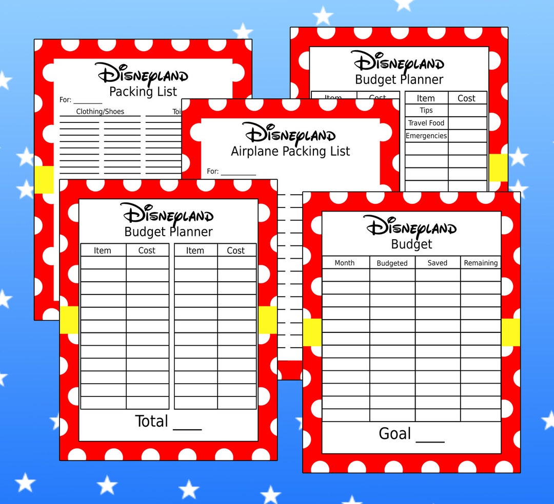 Disneyland Budget and Packing List Sheets - Etsy