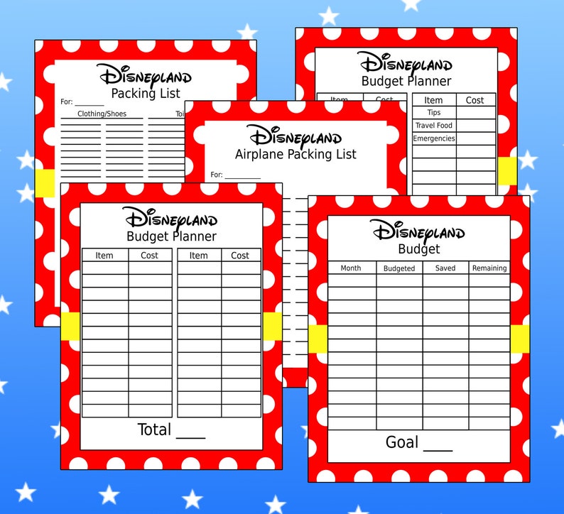disneyland budget and packing list sheets etsy