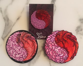 Duality: Love and Thoughts - glitter enamel pin, iron on patch, and vinyl sticker combo