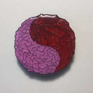 Duality: Love and Thoughts - glitter- hard enamel pin, 1.75 inches