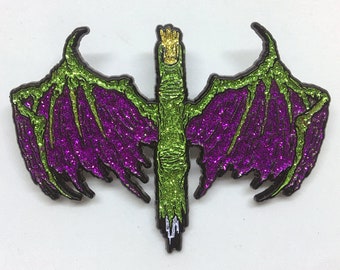 Flying Fuck - glitter green - 2.5 inch wide enamel pin