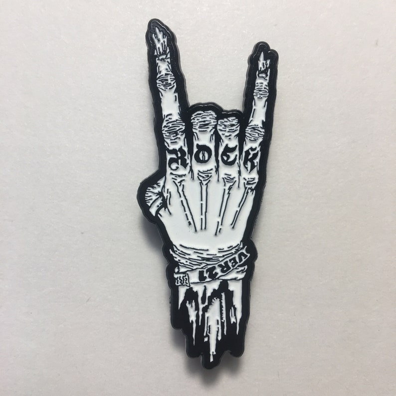 Rock On glow in the dark soft enamel pin, 2.25 inches 画像 2