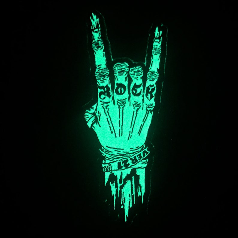 Rock On glow in the dark soft enamel pin, 2.25 inches 画像 1