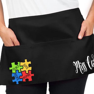 Teacher&#39;s Apron-Personalized Gift for Teachers-Apron for Teachers-Autism Awareness Apron-Autism Teacher Apron-Personalized Teacher Gifts