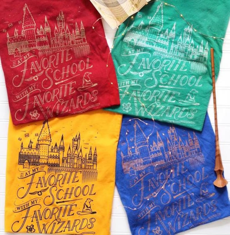 At my favorite school Hogwarts t-shirt in four harry potter colors.