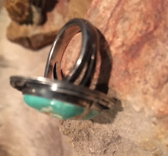 Navajo handmade Solid sterling silver turquosie R… - image 3