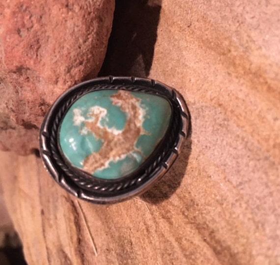 Navajo handmade Solid sterling silver turquosie R… - image 2