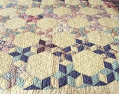 1940 39 s Beautiful Honeycomb or Six Point Star vintage quilt with feedsacks