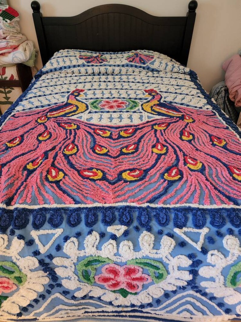 Vintage Double Peacock Chenille Bedspread Etsy