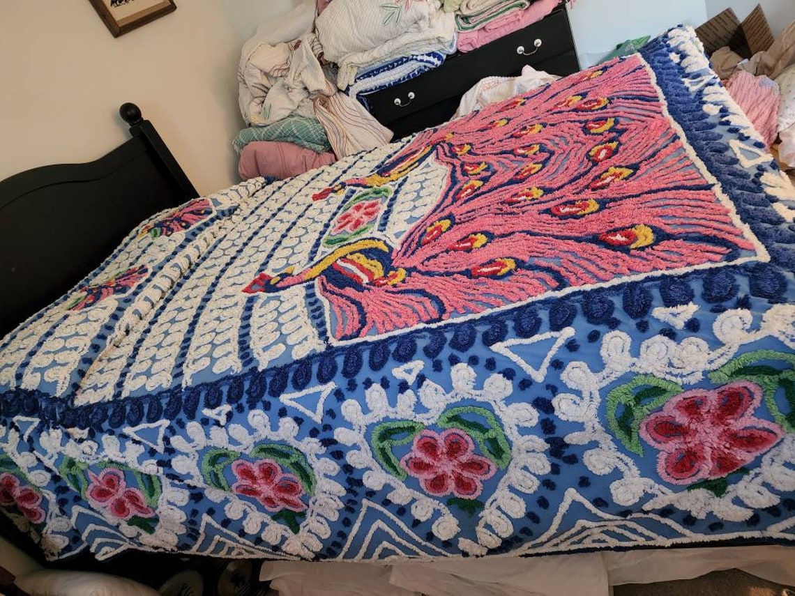 Vintage Double Peacock Chenille Bedspread Etsy