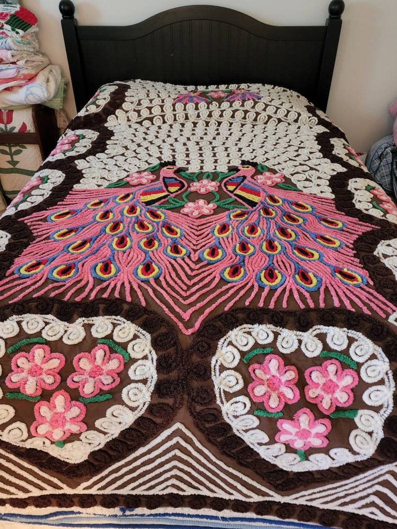 Vintage Double Peacock Chenille Bedspread Etsy