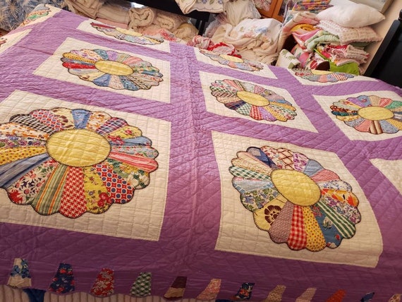 USA vintage】feed sack アンティークキルト ドレスデン