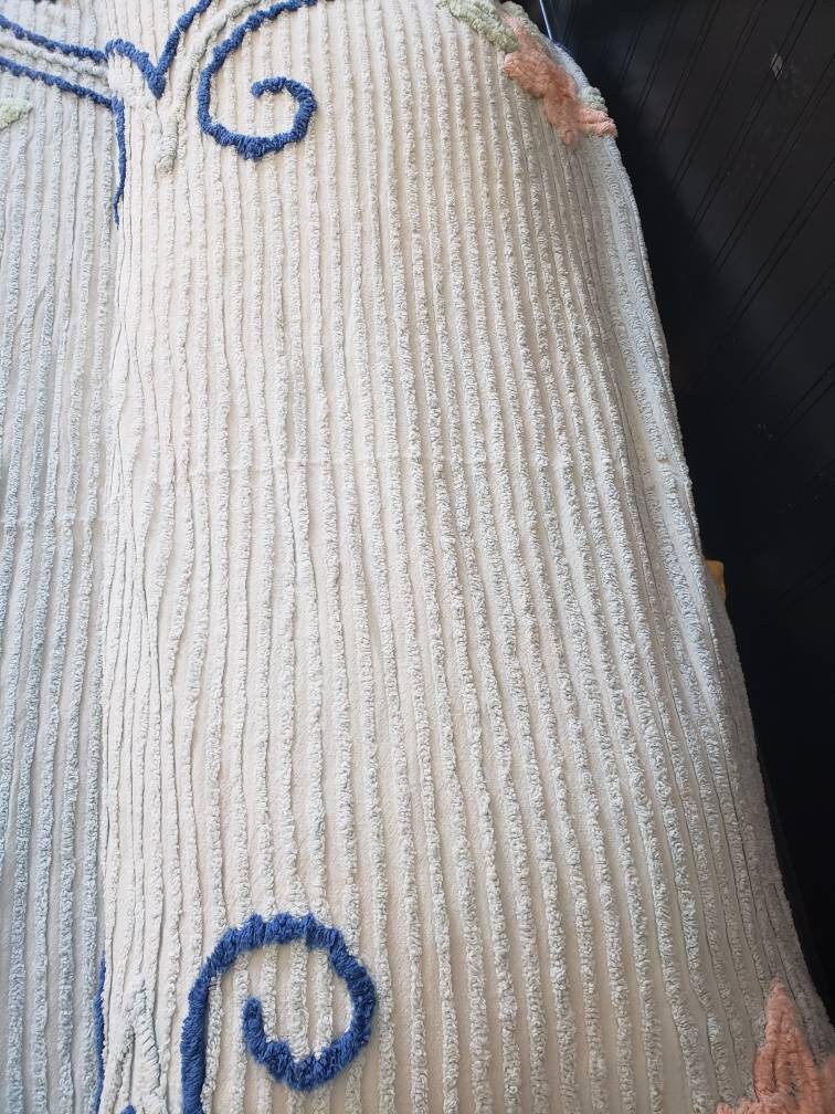 Blue Vintage Chenille Bedspread Etsy
