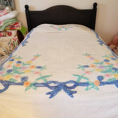 Vintage Double Peacock Chenille Bedspread Etsy