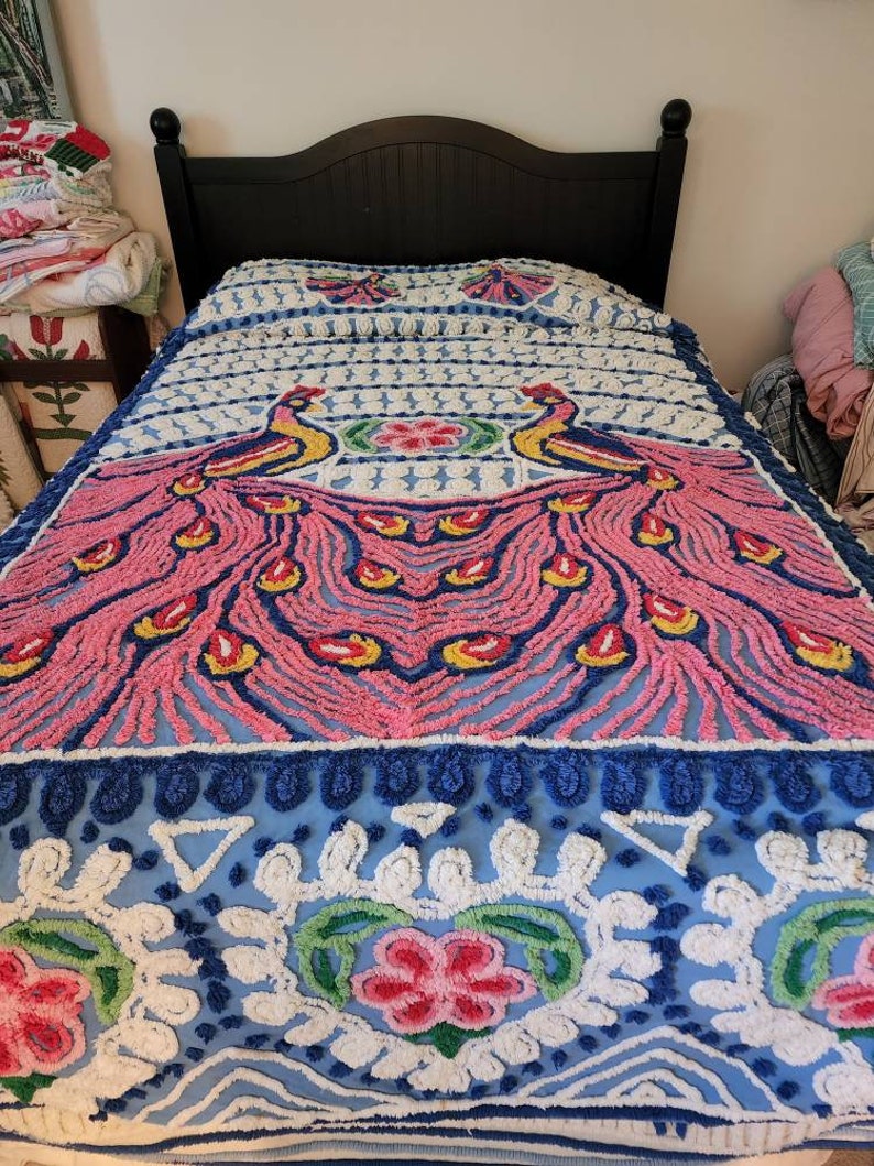 Vintage Double Peacock Chenille Bedspread Etsy