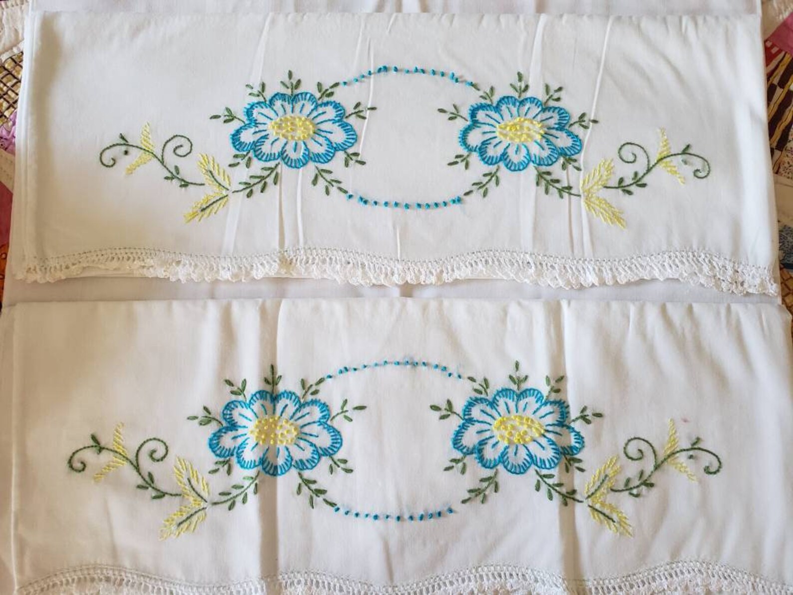 Pair of vintage embroidered pillowcases Etsy