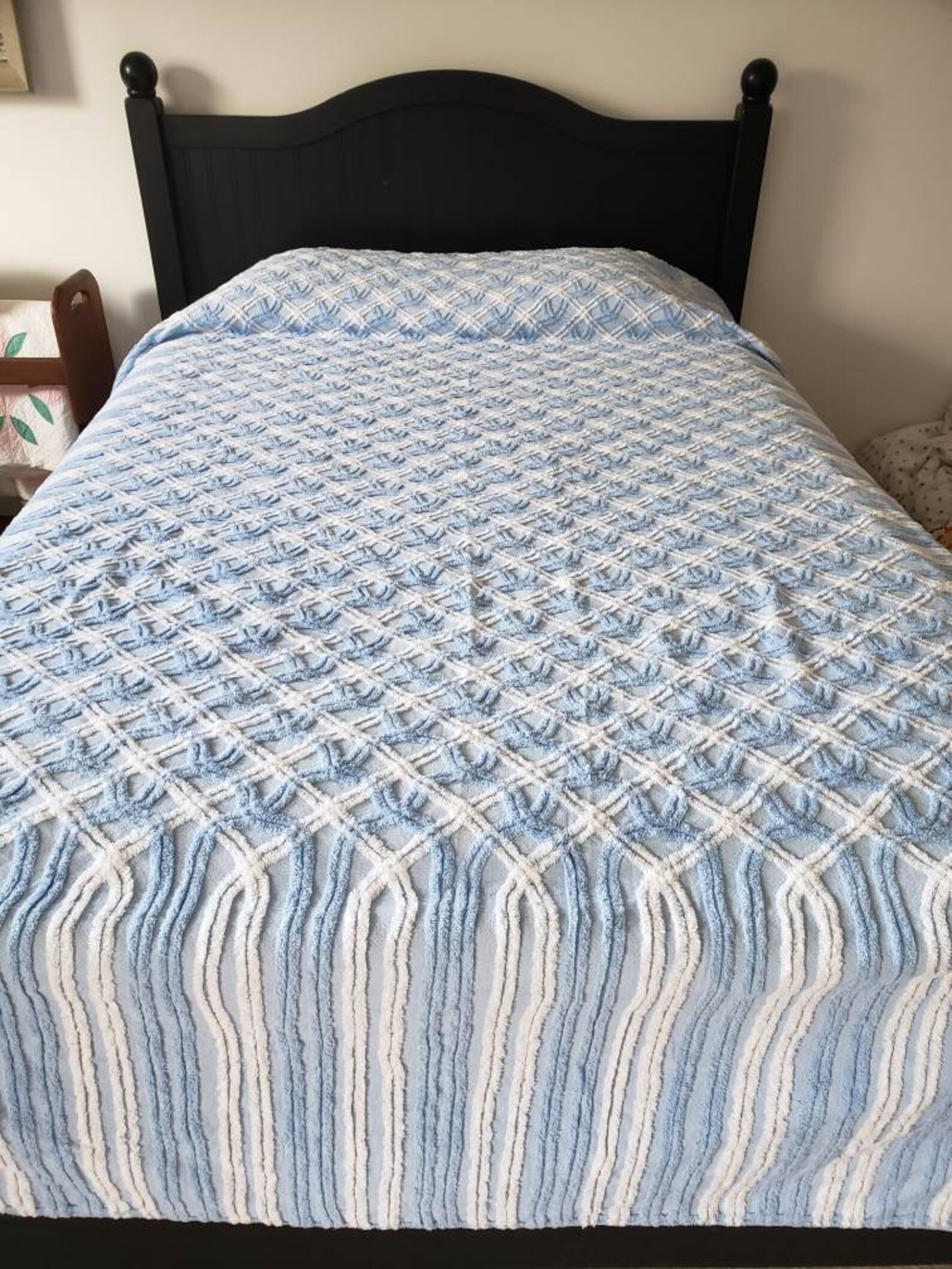 Fabulous Baby Blue and white vintage chenille bedspread Etsy