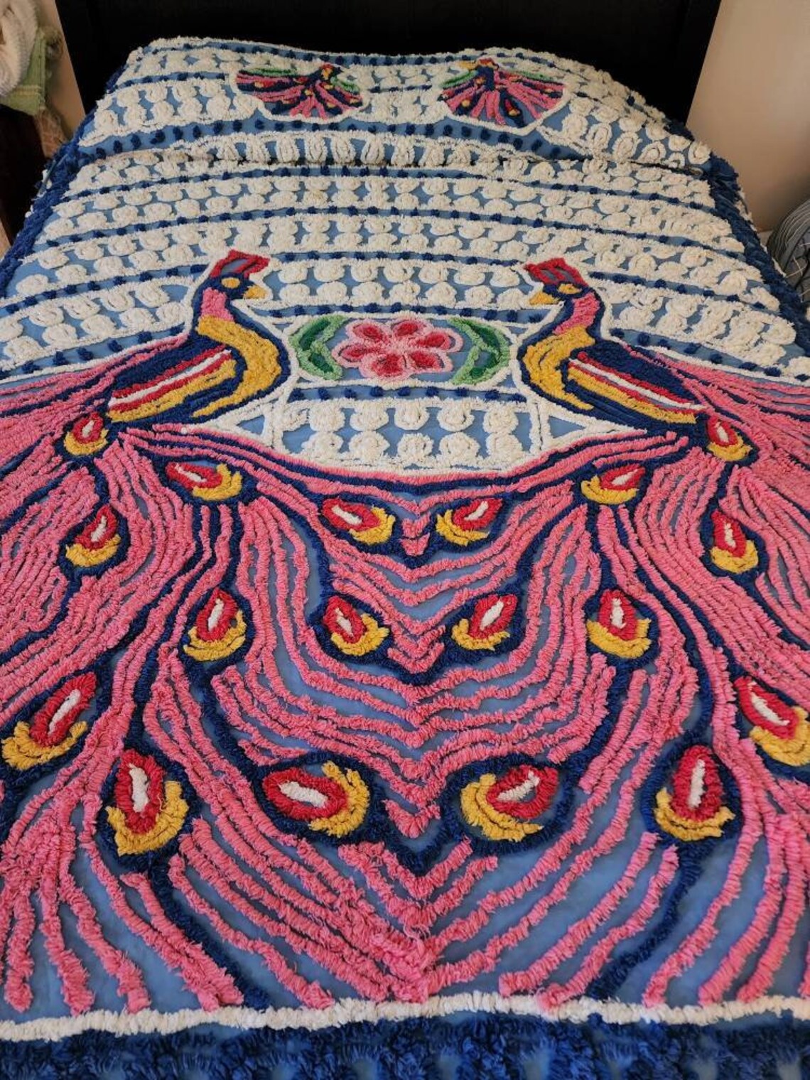 Vintage Double Peacock Chenille Bedspread Etsy