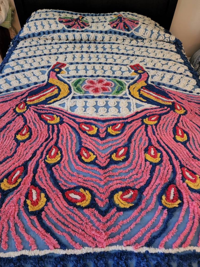 Vintage Double Peacock Chenille Bedspread Etsy