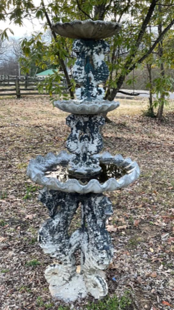 Vintage Triple Seahorse Concrete Three Tier Birdbath Etsy