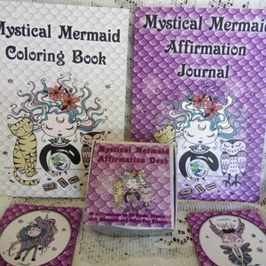 Mystical Mermaid Affirmation Card Deck, Coloring Book, and Affirmation Journal Gift Set image 1