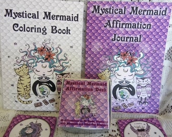 Mystical Mermaid Affirmation Card Deck, Coloring Book, and Affirmation Journal Gift Set