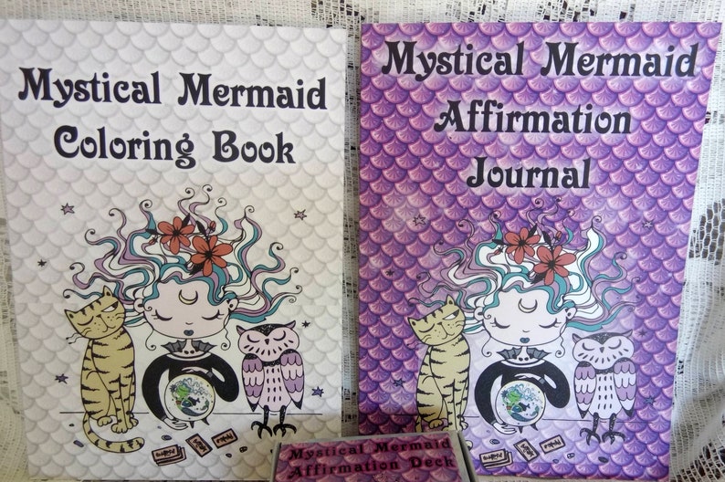 Mystical Mermaid Affirmation Card Deck, Coloring Book, and Affirmation Journal Gift Set image 2