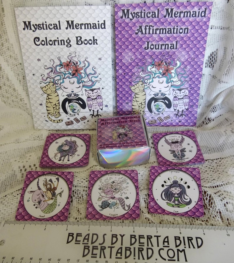 Mystical Mermaid Affirmation Card Deck, Coloring Book, and Affirmation Journal Gift Set image 3