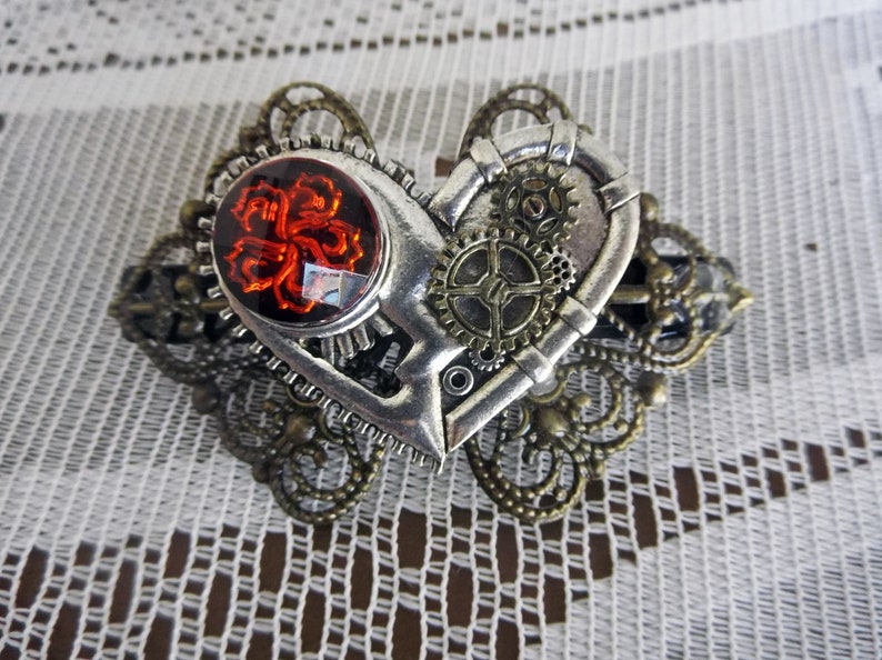 Steampunk Heart hair clip OOAK