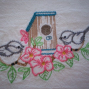 Chickadees And Birdhouse Pillowcase, Machine Embroidered White Percale Pillowcase, Standard/Queen Size, Personalization Available