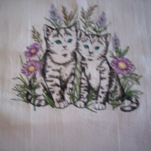 Precious Kitties and Blooms Pillowcase, Custom Embroidered White No Iron Percale Pillowcase in Two Sizes, Personalization Available