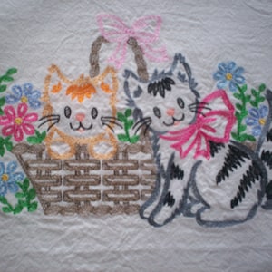 Basket of Kittens Pillowcase, Custom Embroidered White No Iron Percale Pillowcase in Two Sizes, Optional Personalization Available