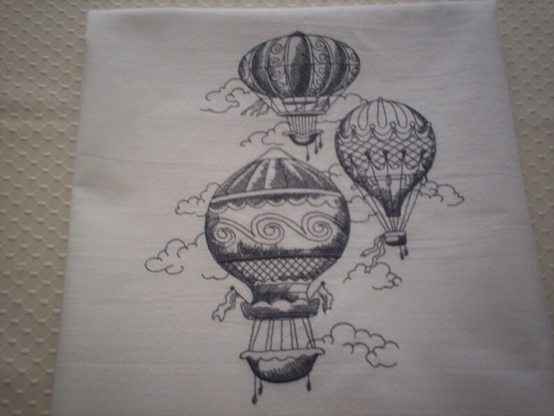 Hot Air Balloons Towel Lifting Me Higher Hot Air Balloon Trio Embroidered Flour Sack Towel Hot Air Balloon Trio Embroidered Tea Towel