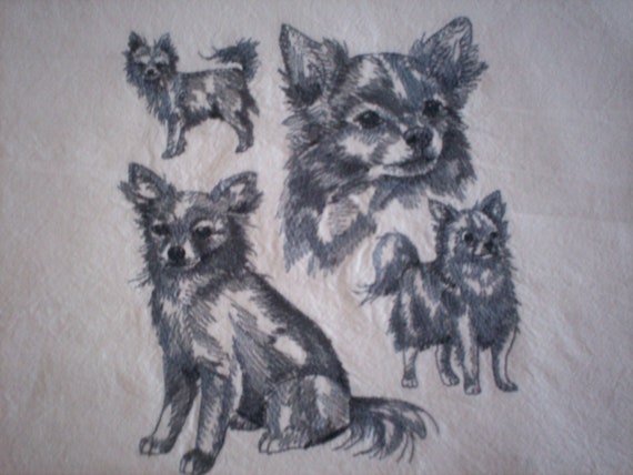 Long Haired Chihuahua Sketch Embroidered Flour Sack Towel Etsy