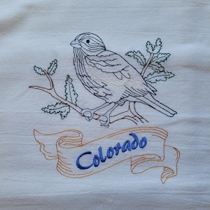 Embroidered Lark Bunting Tea Towel: Colorado State Bird Kitchen Decor