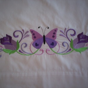 Butterfly Kisses Pillowcase, Machine Embroidered White No Iron Percale Pillowcase, Standard/Queen Size, Personalization Available