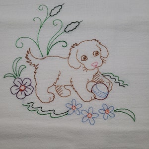 Embroidered Puppy Pillowcase: Custom Percale Standard/Queen Size