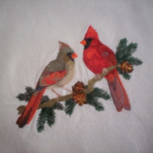 Cardinals in Pines Pillowcase, Custom Embroidered White No Iron Percale Pillowcase in Two Sizes, Optional Personalization Available