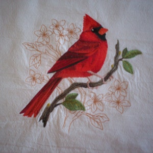 Embroidered Cardinal Pillowcase: White Percale Standard/Queen, Personalized