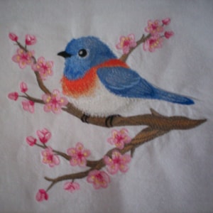 Charming Little Blue Bird Pillowcase, Custom Embroidered White No Iron Percale Pillowcase in Two Sizes, Optional Personalization Available