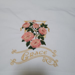 Embroidered Pink Roses Pillowcase: Victorian Grace Design