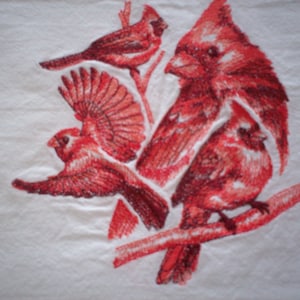 Cardinals Embroidered Flour Sack Towel, White Cotton Kitchen Towel, Personalization Available