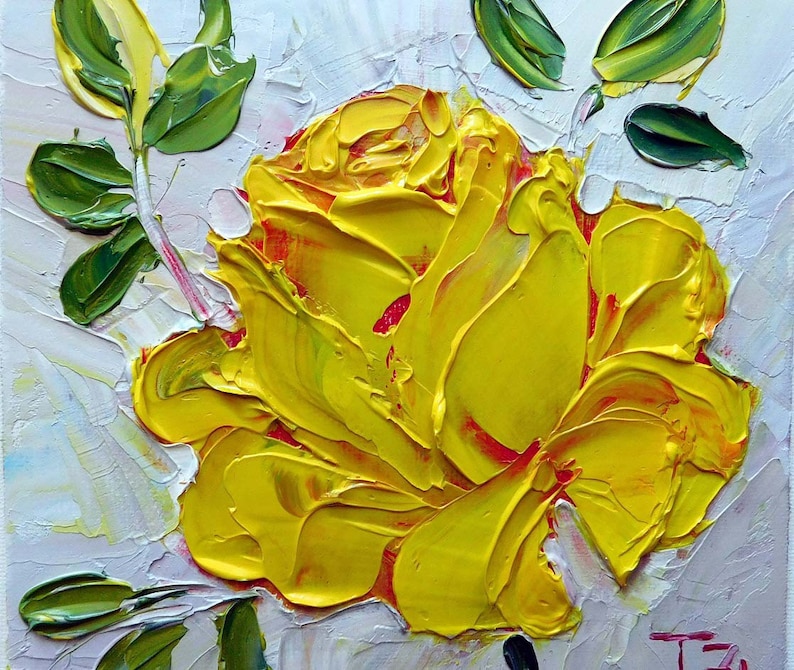Yellow Rose Original impasto oil painting No.0408 ready to Etsy