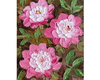 Pink Peonies Original impasto oil painting No.04-35 ready to hang