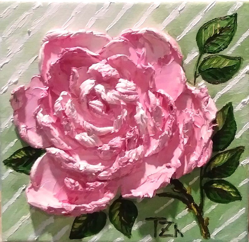 Pink Peony Original small OIL painting 6 x 6 inches stretched canvas 04-202 collectible ready to ship