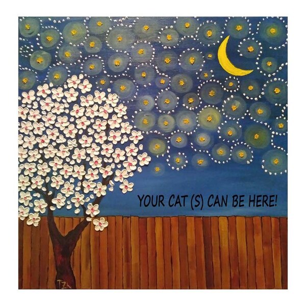 Night Cats Oil Painting, Personalized Cats Painting, Free Shipping, Personalized Gift For Pet Lovers, Cats Lover Gift, Cats Folk Art, Canvas