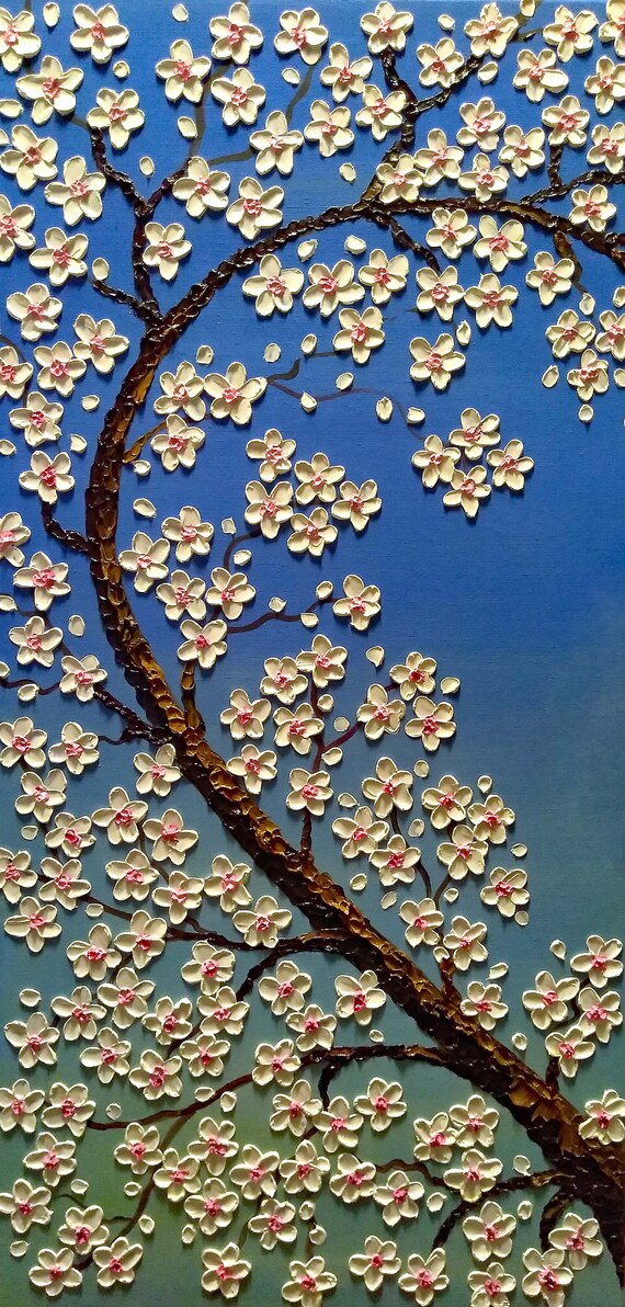 Fleurs De Cerisier Fleur Coeur Branches Livraison Gratuite Deux Toile Original Empâtement à Lhuile Peinture 12 X 24 Chacun Sur Toile Tendue